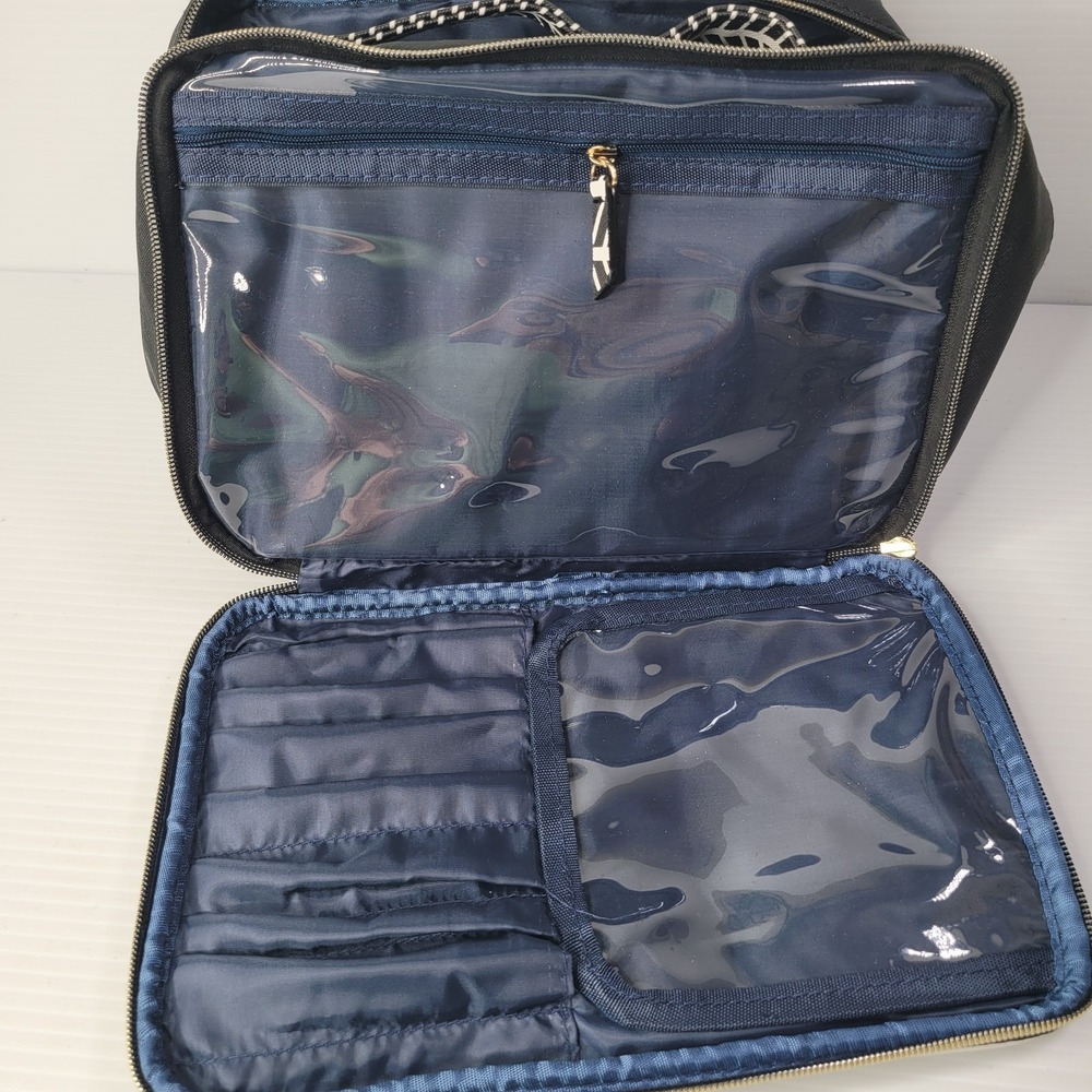 Dabney Lee Large Makeup Bag Zipper Black & White Zebra 2 Section Multi Pockets - Picture 10 of 10